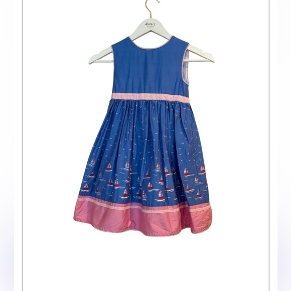JoJo Maman Bebé Pink & Blue Girls Nautical Beach Boat Dress Size 5/6 - Picture 1 of 10